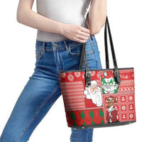 Australian Christmas Leather Tote Bag - Santa Koala Kangaroo and Holiday Cheer LT03 - Polynesian Pride