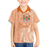 Bula Fiji Family Matching Off Shoulder Short Dress and Hawaiian Shirt Tropical Flower and Tapa Pattern Peach Fuzz Color LT03 Son's Shirt Peach Fuzz - Polynesian Pride