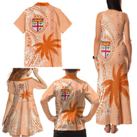 Bula Fiji Family Matching Tank Maxi Dress and Hawaiian Shirt Tropical Flower and Tapa Pattern Peach Fuzz Color LT03 - Polynesian Pride
