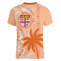 Bula Fiji Women V Neck T Shirt Tropical Flower and Tapa Pattern Peach Fuzz Color LT03 - Polynesian Pride