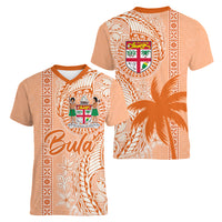 Bula Fiji Women V Neck T Shirt Tropical Flower and Tapa Pattern Peach Fuzz Color LT03 - Polynesian Pride