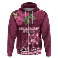 Fiji Adi Cakobau School Hoodie Tropical Flower and Tapa Pattern LT03 Zip Hoodie Pink - Polynesian Pride