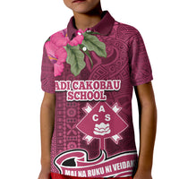 Fiji Adi Cakobau School Kid Polo Shirt Tropical Flower and Tapa Pattern LT03 Kid Pink - Polynesian Pride