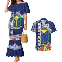 Fiji Natabua High School Couples Matching Mermaid Dress and Hawaiian Shirt Tropical Flower and Tapa Pattern Blue Style LT03 Blue - Polynesian Pride