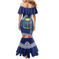 Fiji Natabua High School Family Matching Mermaid Dress and Hawaiian Shirt Tropical Flower and Tapa Pattern Blue Style LT03 - Polynesian Pride