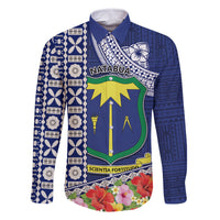 Fiji Natabua High School Family Matching Tank Maxi Dress and Hawaiian Shirt Tropical Flower and Tapa Pattern Blue Style LT03 Dad's Shirt - Long Sleeve Blue - Polynesian Pride