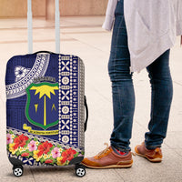 Fiji Natabua High School Luggage Cover Tropical Flower and Tapa Pattern Blue Style LT03 Blue - Polynesian Pride