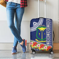 Fiji Natabua High School Luggage Cover Tropical Flower and Tapa Pattern Blue Style LT03 - Polynesian Pride