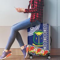 Fiji Natabua High School Luggage Cover Tropical Flower and Tapa Pattern Blue Style LT03 - Polynesian Pride