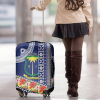 Fiji Natabua High School Luggage Cover Tropical Flower and Tapa Pattern Blue Style LT03 - Polynesian Pride