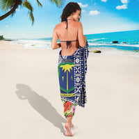Fiji Natabua High School Sarong Tropical Flower and Tapa Pattern Blue Style LT03 - Polynesian Pride