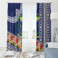 Fiji Natabua High School Window Curtain Tropical Flower and Tapa Pattern Blue Style LT03 - Polynesian Pride