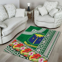 Fiji Natabua High School Area Rug Tropical Flower and Tapa Pattern Green Style LT03 - Polynesian Pride