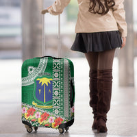 Fiji Natabua High School Luggage Cover Tropical Flower and Tapa Pattern Green Style LT03 - Polynesian Pride