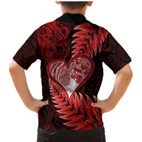 New Zealand Valentine Day Family Matching Mermaid Dress and Hawaiian Shirt Aotearoa Warrior and Woman Love Story Silver Fern Koru Red Style LT03 - Polynesian Pride