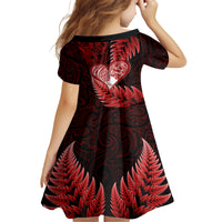 New Zealand Valentine Day Family Matching Off Shoulder Long Sleeve Dress and Hawaiian Shirt Aotearoa Warrior and Woman Love Story Silver Fern Koru Red Style LT03 - Polynesian Pride