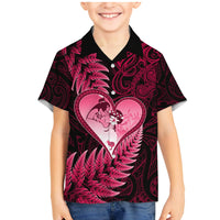 New Zealand Valentine Day Family Matching Mermaid Dress and Hawaiian Shirt Aotearoa Warrior Love Story Silver Fern Koru Pink Style LT03 Son's Shirt Pink - Polynesian Pride