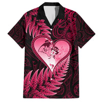 New Zealand Valentine Day Family Matching Puletasi and Hawaiian Shirt Aotearoa Warrior Love Story Silver Fern Koru Pink Style LT03 Dad's Shirt - Short Sleeve Pink - Polynesian Pride