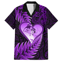 New Zealand Valentine Day Family Matching Off Shoulder Maxi Dress and Hawaiian Shirt Aotearoa Warrior Love Story Silver Fern Koru Purple Style LT03 Dad's Shirt - Short Sleeve Purple - Polynesian Pride