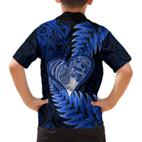 New Zealand Valentine Day Family Matching Puletasi and Hawaiian Shirt Aotearoa Warrior Love Story Silver Fern Koru Blue Style LT03 - Polynesian Pride