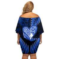 New Zealand Valentine Day Off Shoulder Short Dress Aotearoa Warrior Love Story Silver Fern Koru Blue Style LT03 - Polynesian Pride