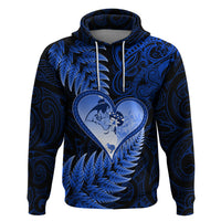 New Zealand Valentine Day Zip Hoodie Aotearoa Warrior Love Story Silver Fern Koru Blue Style LT03 Pullover Hoodie Blue - Polynesian Pride