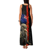 New Zealand Kiwi Soldier ANZAC Family Matching Tank Maxi Dress and Hawaiian Shirt Red Poppy Flower and Silver Fern Pattern LT03 - Polynesian Pride