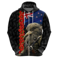 New Zealand Kiwi Soldier ANZAC Hoodie Red Poppy Flower and Silver Fern Pattern LT03 - Polynesian Pride