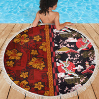 Japanese Culture Hawaii Style Beach Blanket Hawaiian Tribal and Japanese Pattern Together Culture LT03 - Polynesian Pride