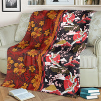 Japanese Culture Hawaii Style Blanket Hawaiian Tribal and Japanese Pattern Together Culture LT03 - Polynesian Pride