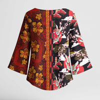 Japanese Culture Hawaii Style Kimono Sleeve Blouse Hawaiian Tribal and Japanese Pattern Together Culture - Polynesian Pride