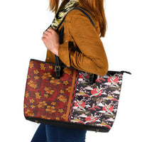 Japanese Culture Hawaii Style Leather Tote Bag Hawaiian Tribal and Japanese Pattern Together Culture LT03 Red - Polynesian Pride