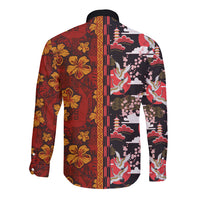 Pan-Pacific Festival Long Sleeve Button Shirt Hawaiian Tribal and Japanese Pattern Together Culture