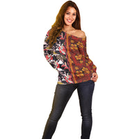 Pan-Pacific Festival Off Shoulder Sweater Hawaiian Tribal and Japanese Pattern Together Culture