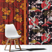 Japanese Culture Hawaii Style Window Curtain Hawaiian Tribal and Japanese Pattern Together Culture LT03 - Polynesian Pride