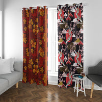 Japanese Culture Hawaii Style Window Curtain Hawaiian Tribal and Japanese Pattern Together Culture LT03 With Grommets Red - Polynesian Pride