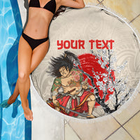 Personalised Japanese Culture Hawaii Style Beach Blanket Japanese Samurai with Hawaiian Pattern LT03 - Polynesian Pride