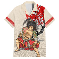 Personalised Japanese Culture Hawaii Style Family Matching Tank Maxi Dress and Hawaiian Shirt Japanese Samurai with Hawaiian Pattern LT03 Dad's Shirt - Short Sleeve Beige - Polynesian Pride