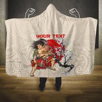 Personalised Japanese Culture Hawaii Style Hooded Blanket Japanese Samurai with Hawaiian Pattern LT03 One Size Beige - Polynesian Pride