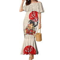 Personalised Japanese Culture Hawaii Style Mermaid Dress Japanese Samurai with Hawaiian Pattern LT03 Women Beige - Polynesian Pride