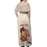 Personalised Japanese Culture Hawaii Style Off Shoulder Maxi Dress Japanese Samurai with Hawaiian Pattern LT03 - Polynesian Pride