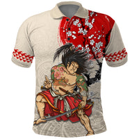 Personalised Pan-Pacific Festival Polo Shirt Japanese Samurai with Hawaiian Pattern
