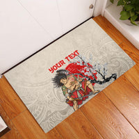 Personalised Japanese Culture Hawaii Style Rubber Doormat Japanese Samurai with Hawaiian Pattern LT03 Beige - Polynesian Pride