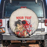Personalised Japanese Culture Hawaii Style Spare Tire Cover Japanese Samurai with Hawaiian Pattern LT03 Beige - Polynesian Pride