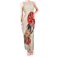 Personalised Japanese Culture Hawaii Style Tank Maxi Dress Japanese Samurai with Hawaiian Pattern LT03 Women Beige - Polynesian Pride