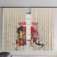 Personalised Japanese Culture Hawaii Style Window Curtain Japanese Samurai with Hawaiian Pattern LT03 With Hooks Beige - Polynesian Pride