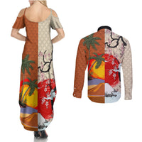 Japanese Culture Hawaii Style Couples Matching Summer Maxi Dress and Long Sleeve Button Shirt Mauna Kea and Fuji Mountains LT03 - Polynesian Pride