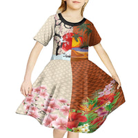 Japanese Culture Hawaii Style Kid Short Sleeve Dress Mauna Kea and Fuji Mountains LT03 - Polynesian Pride