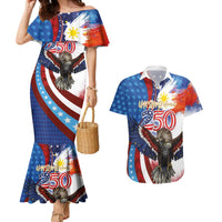 Philippines and United States Semiquincentennial Couples Matching Mermaid Dress and Hawaiian Shirt Eagle and National Flag Style