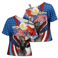 Philippines and United States Semiquincentennial Cross Shoulder Shirt Eagle and National Flag Style LT03 - Polynesian Pride